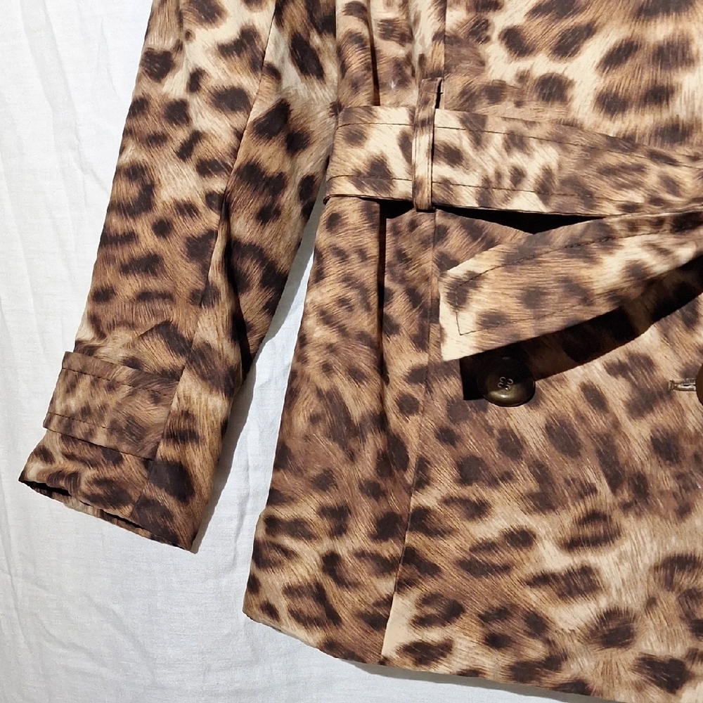 Animal Print Trench Coat, Short With Belt Sz 4, NWOT - Picture 7 of 16